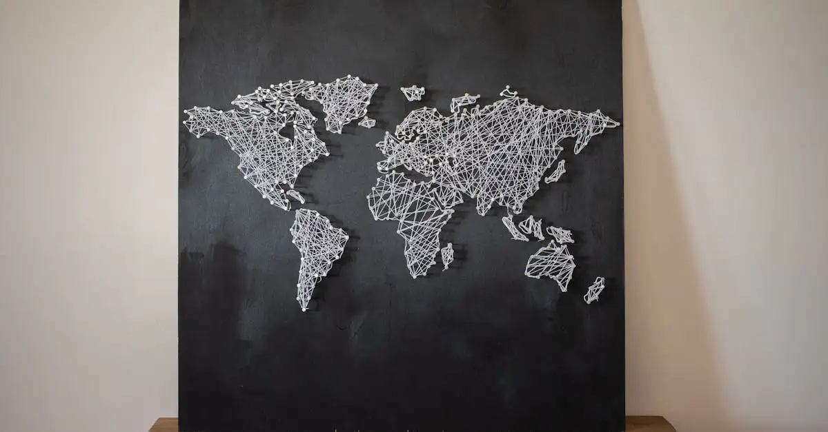 Mimi Innovations wanddecoratie wereldkaart zwart hout